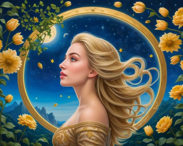 Portrait of a Young Woman Against a Starry Night Sky