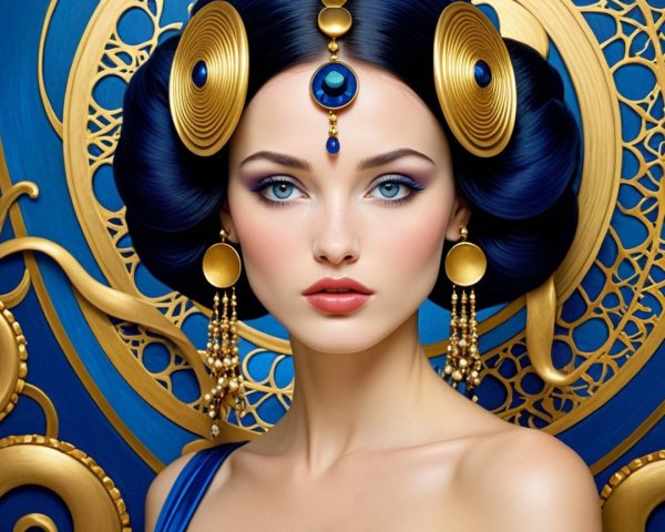 Portrait of a Woman with Blue Eyes and Elegant Hair