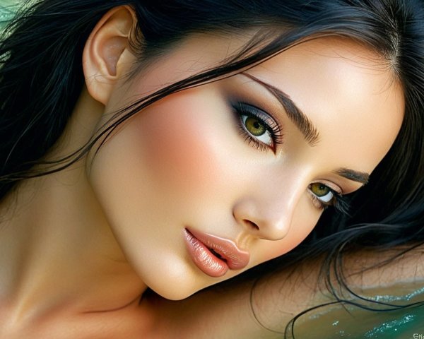 Close-up Digital Painting of a Woman in Water