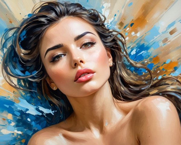 Portrait of a Woman with Flowing Hair and Vibrant Background