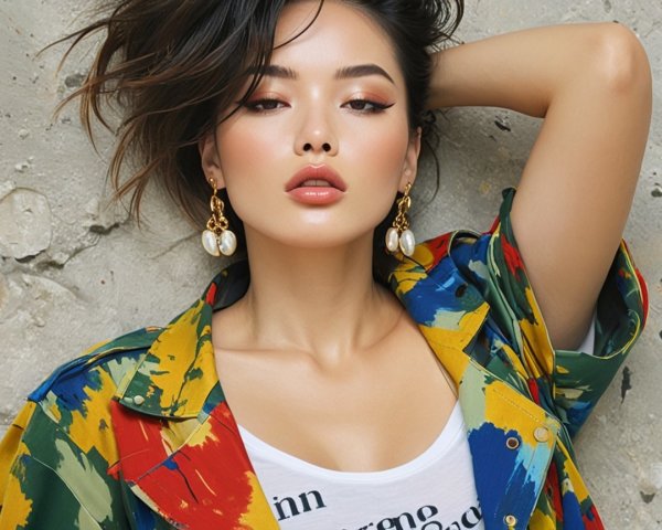 Stylish Individual in Vibrant Multicolored Jacket