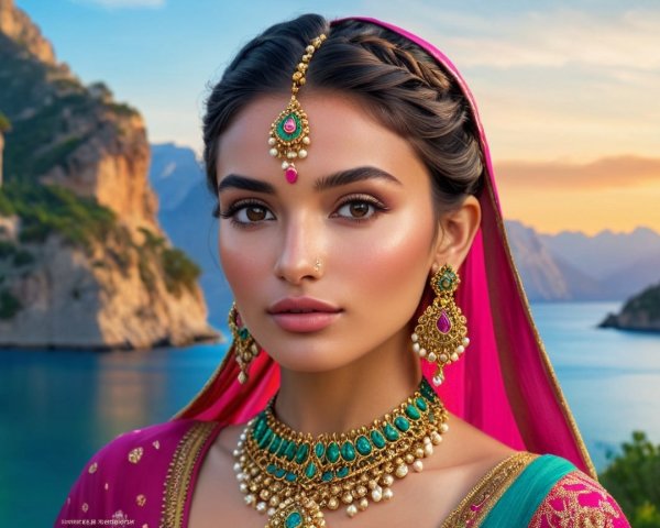 Portrait of a Young Woman in Vibrant Traditional Attire