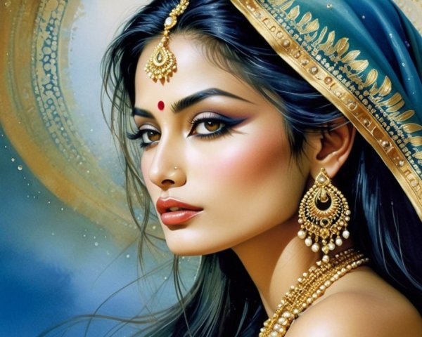 Portrait of a Woman in Traditional Elegant Attire