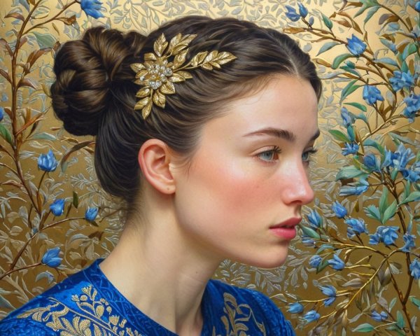 Close-up Portrait of Young Woman with Elegant Bun Hairstyle