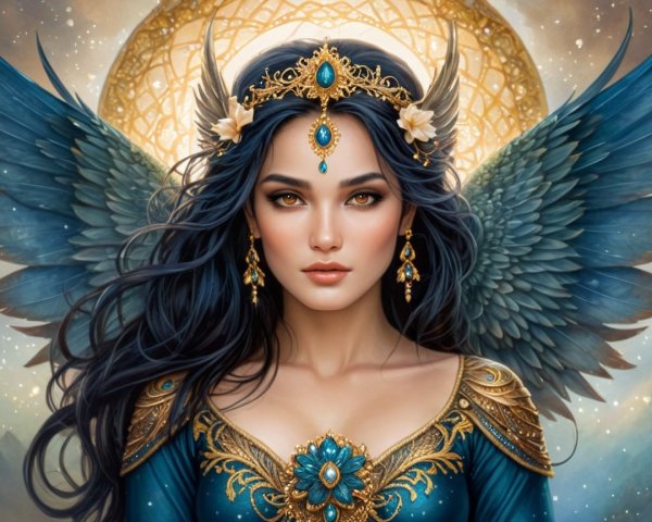 Fantasy Portrait of a Woman with Golden Wings