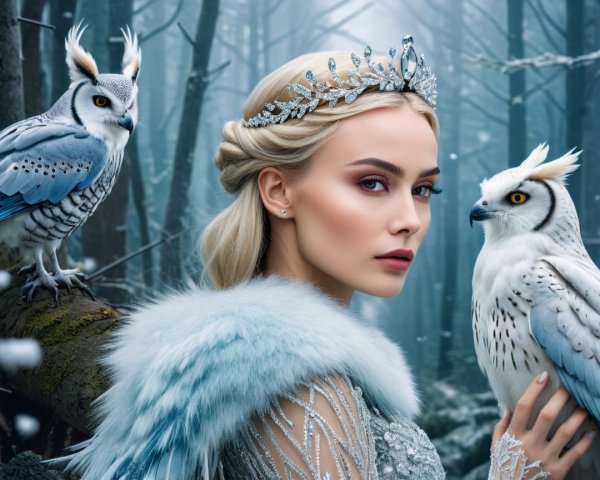 Elegant Ice Queen in a Snowy Forest Setting
