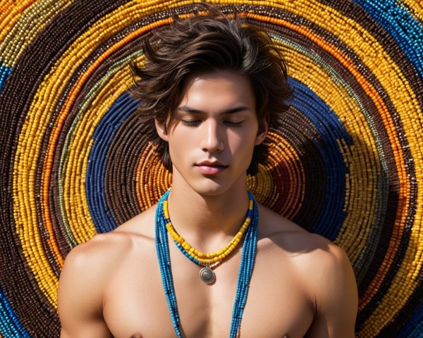 Symmetrical Headshot Portrait with Beaded Necklaces