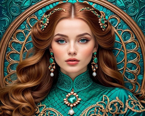 Portrait of a Fair-Skinned Woman in Teal Dress