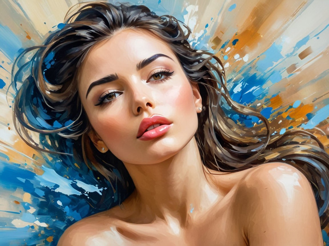 Portrait of a Woman with Flowing Hair and Vibrant Background