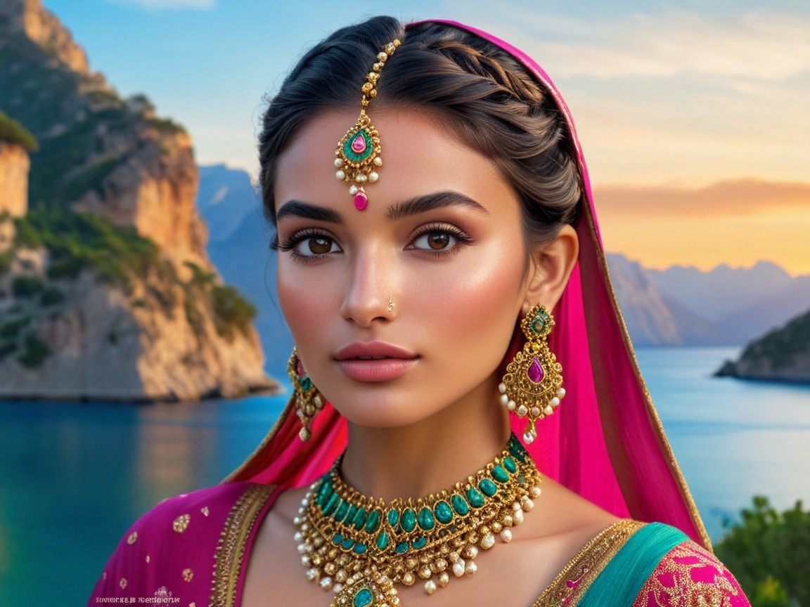 Portrait of a Young Woman in Vibrant Traditional Attire