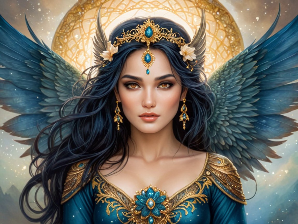Fantasy Portrait of a Woman with Golden Wings