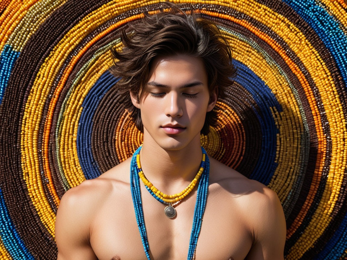 Symmetrical Headshot Portrait with Beaded Necklaces