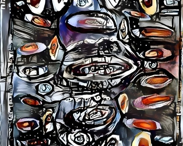 Abstract Composition of Distorted Faces and Colors