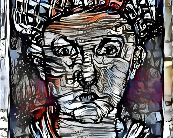 Abstract Portrait of a Person's Face with Colorful Lines