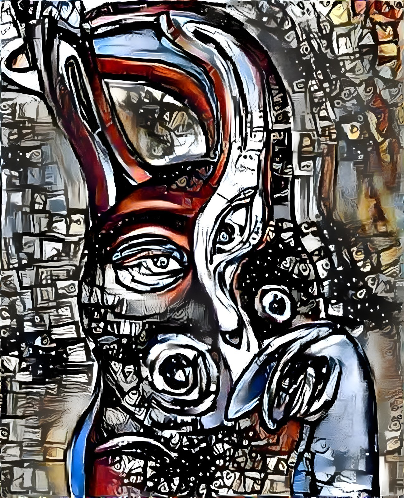 Abstract Face Composition with Bold Lines and Colors
