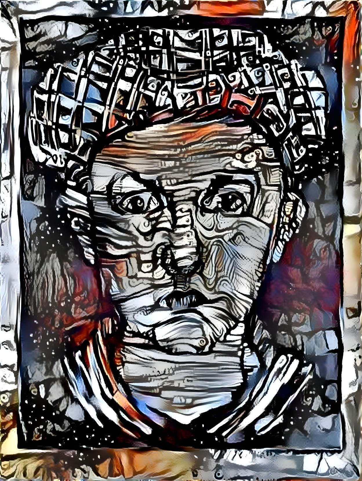 Abstract Portrait of a Person's Face with Colorful Lines
