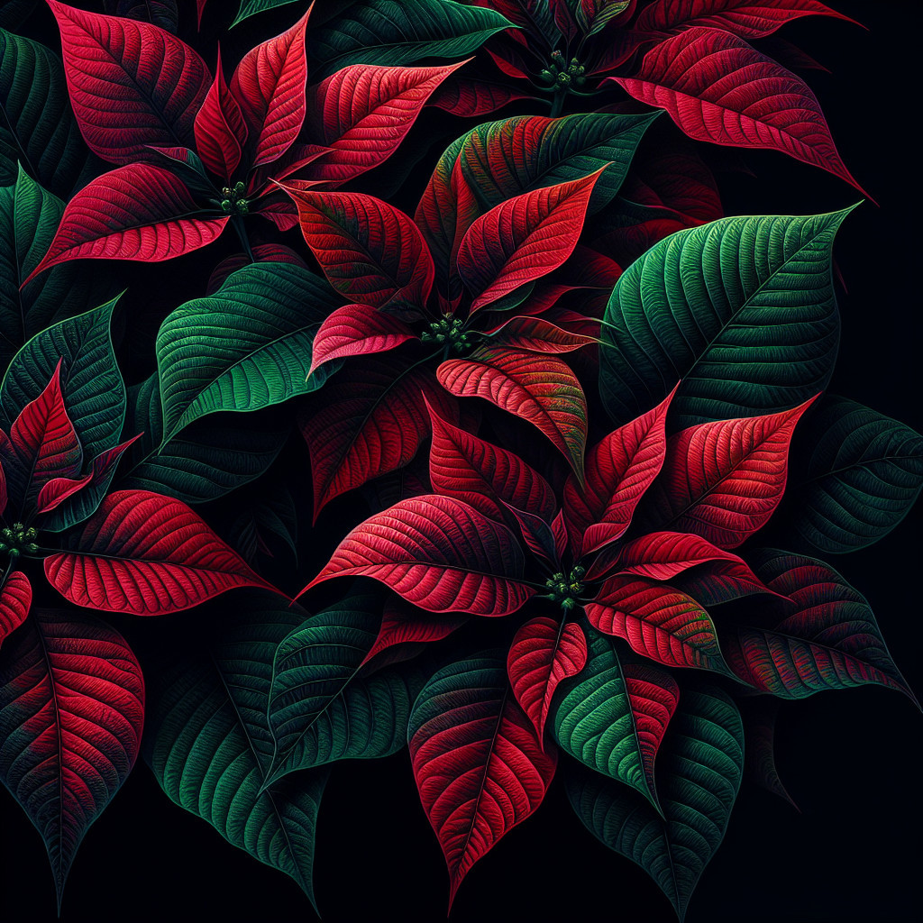 Vibrant Poinsettia Leaves in Rich Reds and Greens