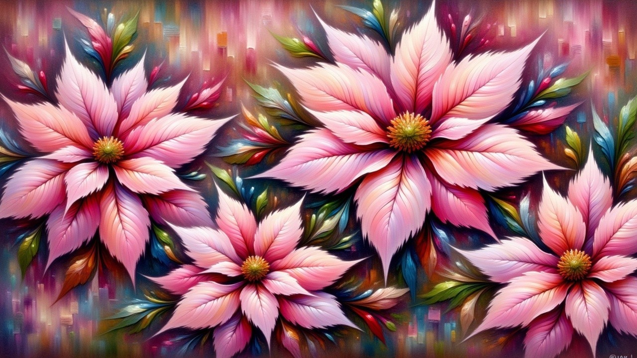 Vibrant Abstract Floral Composition with Pink Blossoms