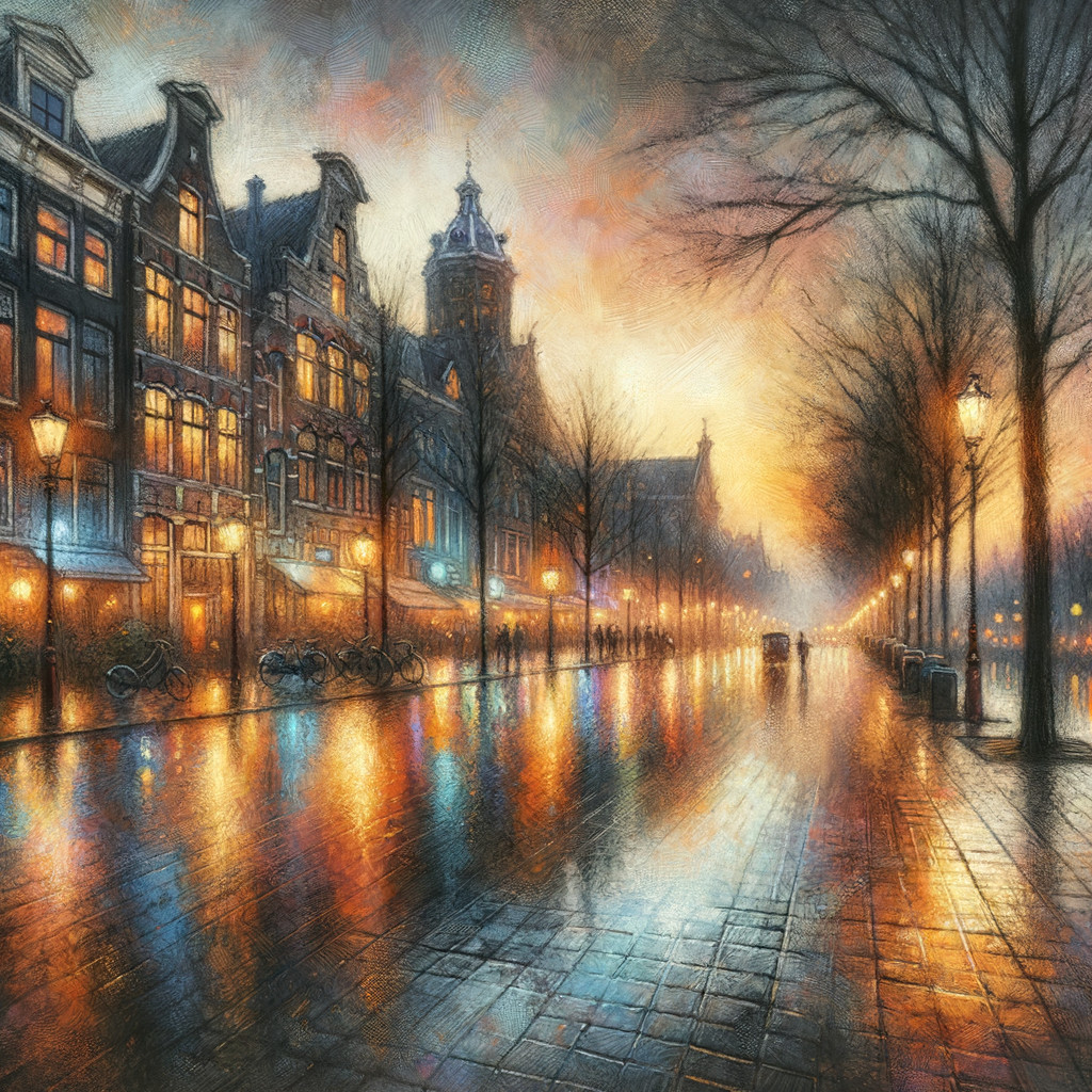 Serene Urban Canal Scene at Dusk with Reflections