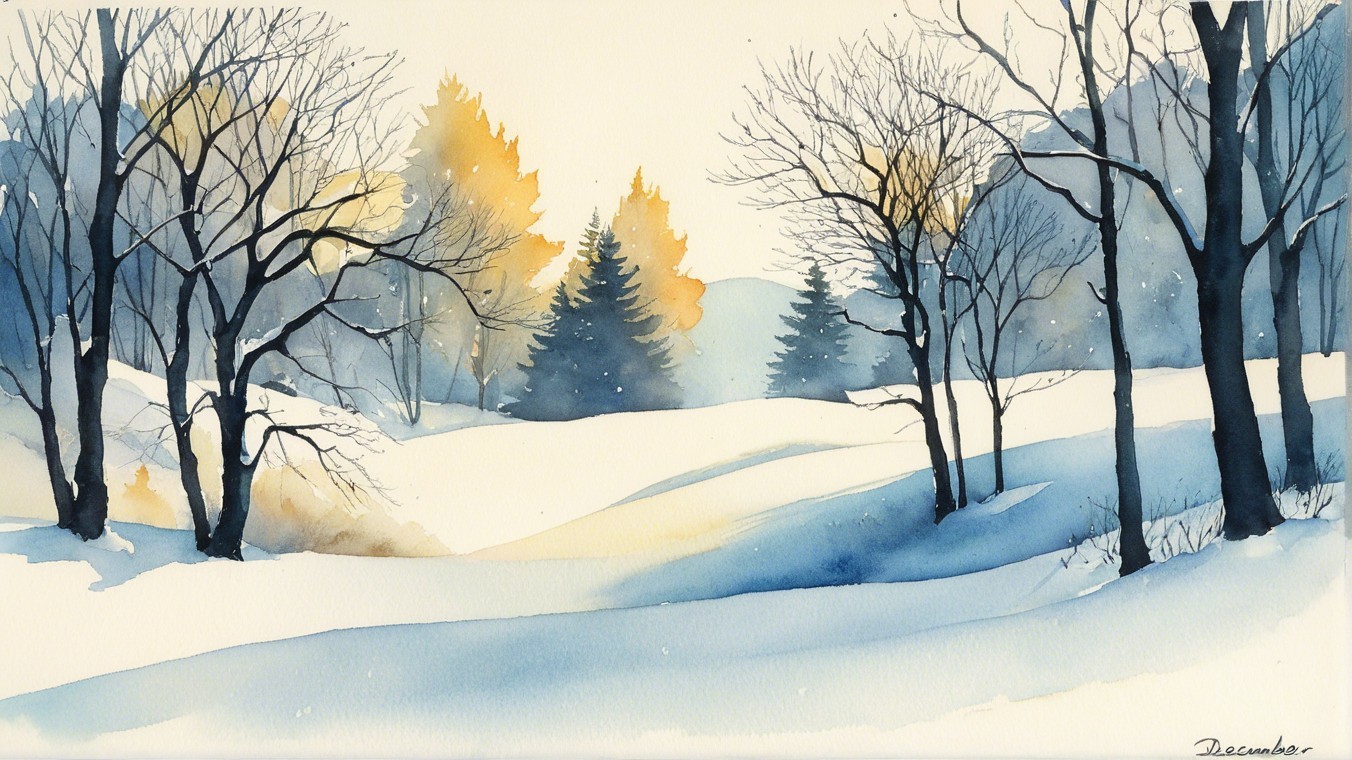 Serene Winter Landscape with Snow-Covered Hills