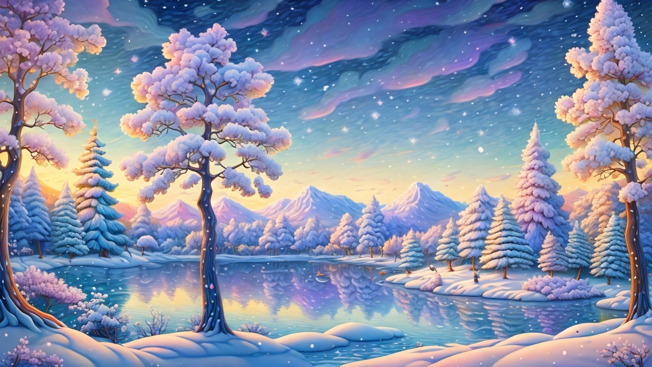 Serene Winter Landscape with Snow-Covered Trees