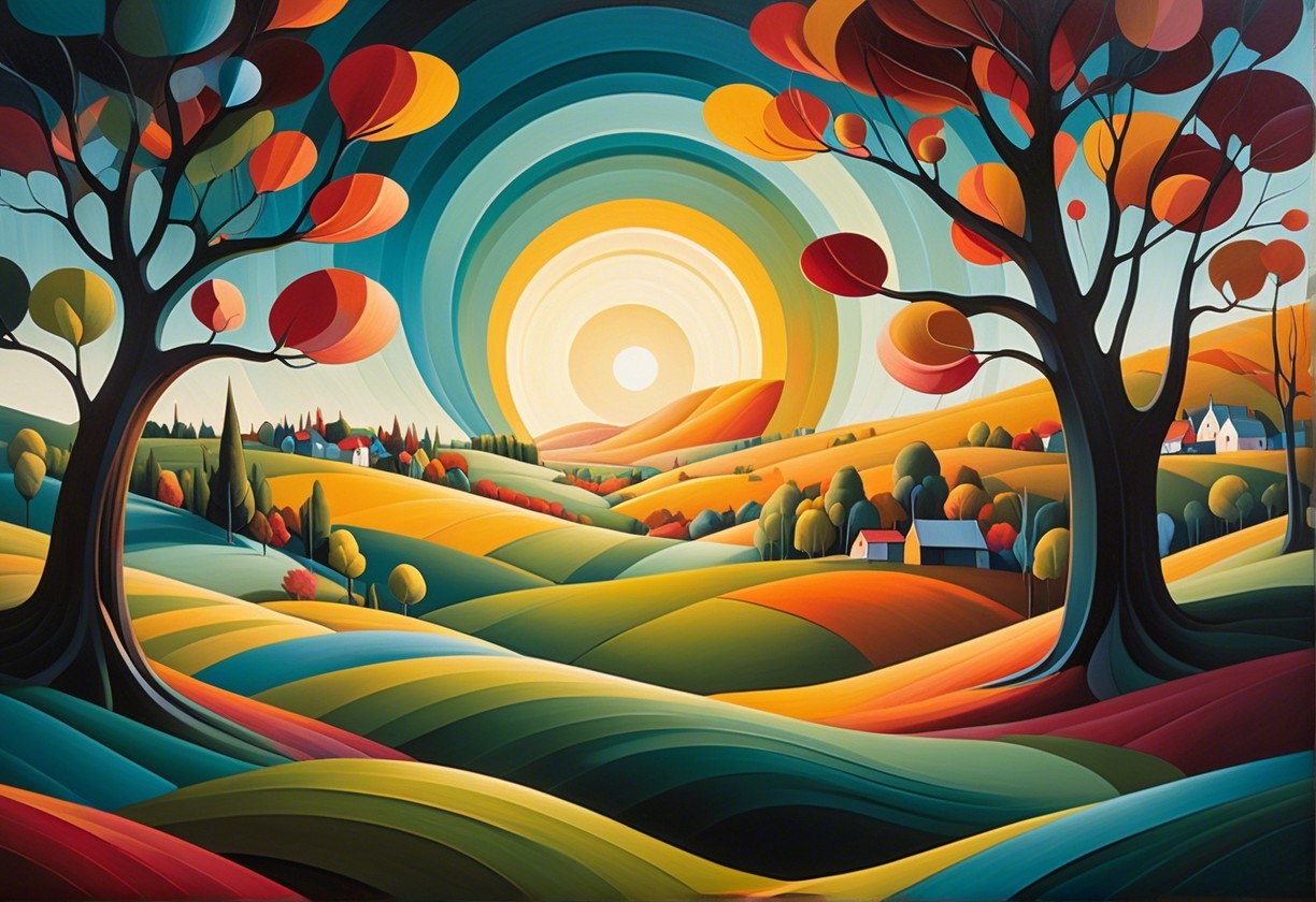 Vibrant Landscape with Colorful Fall Trees and Sun
