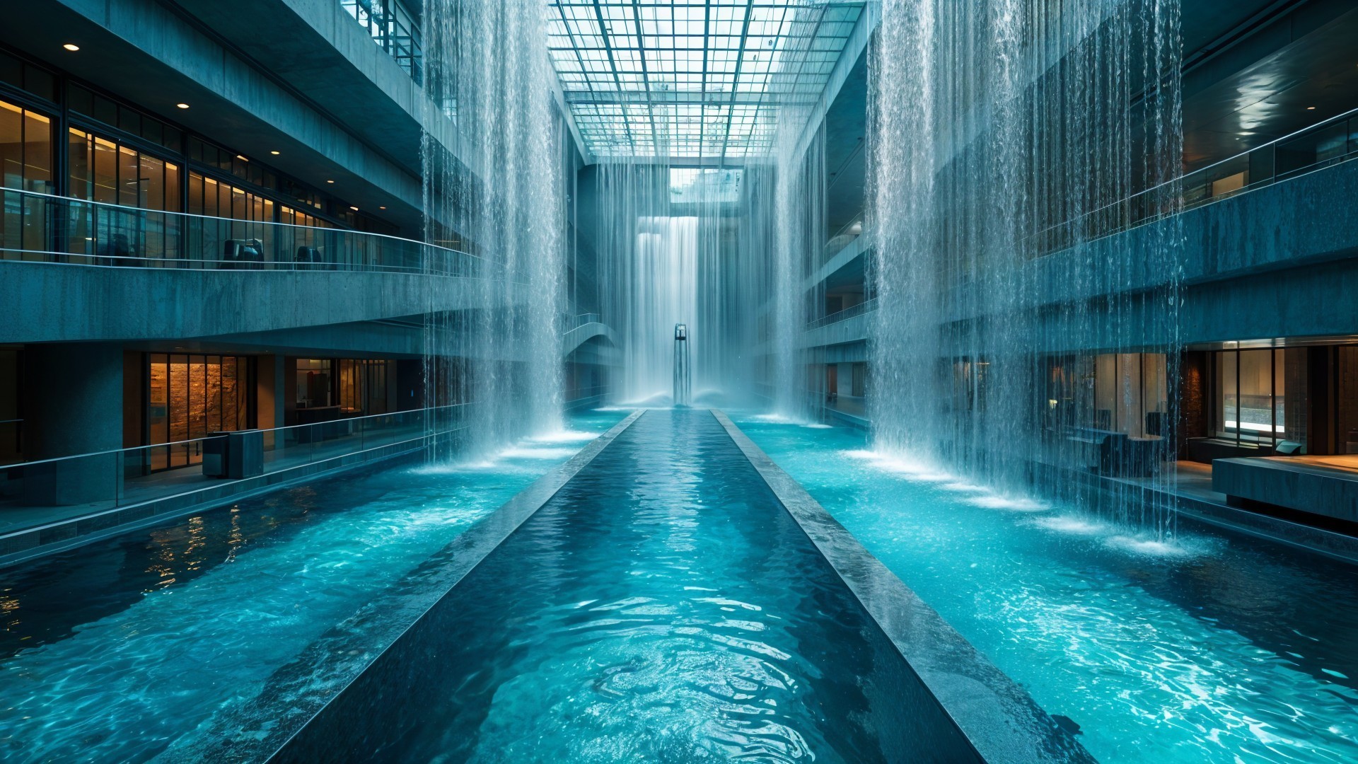 Modern Architectural Space with Water Features