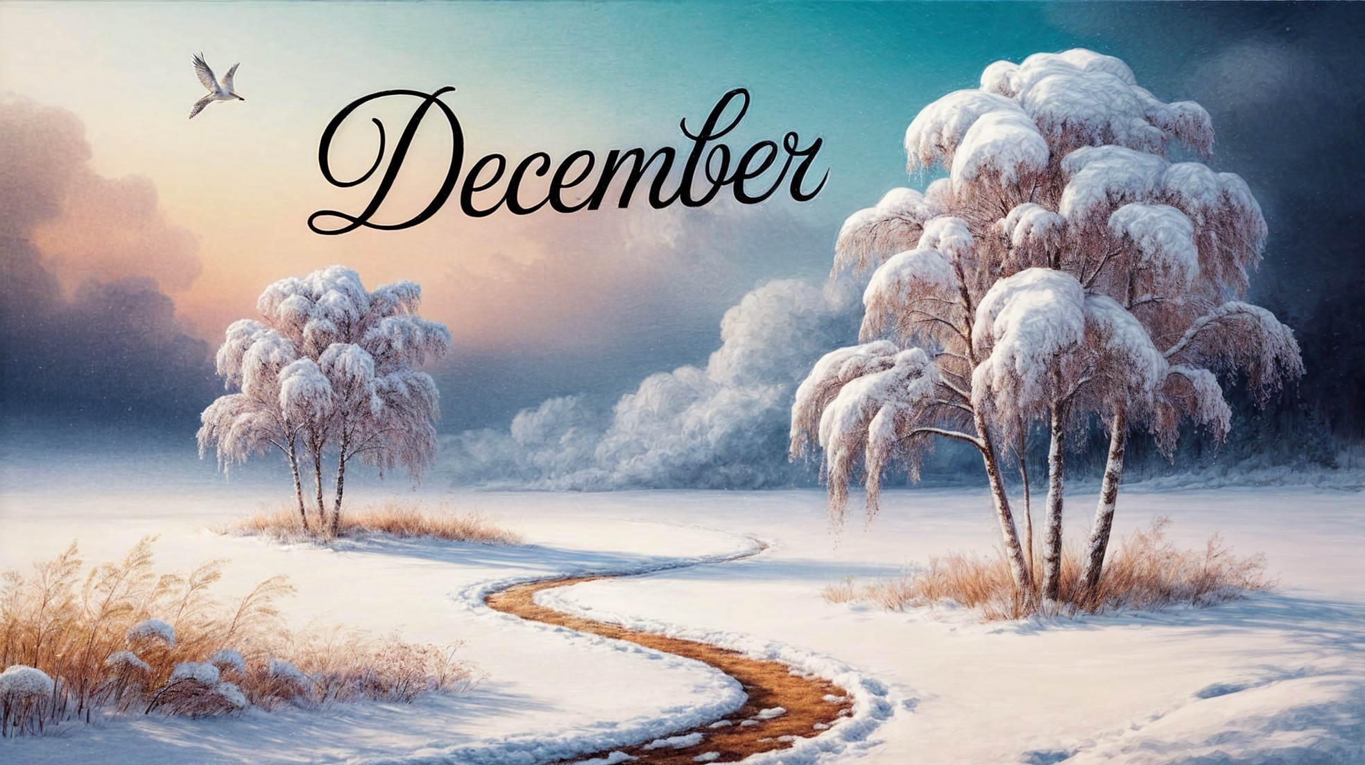 Serene Winter Landscape with Frosted Trees and Path