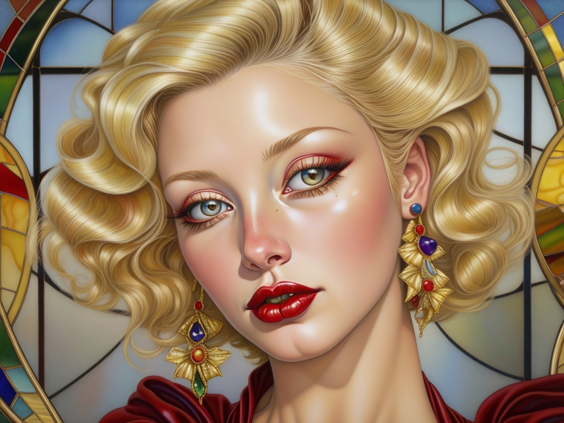 Portrait of a Woman with Glamorous Hair and Makeup