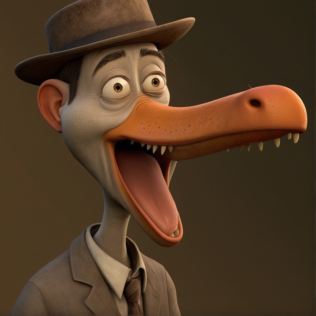 Cartoon Character with Duck Nose in Tailored Suit