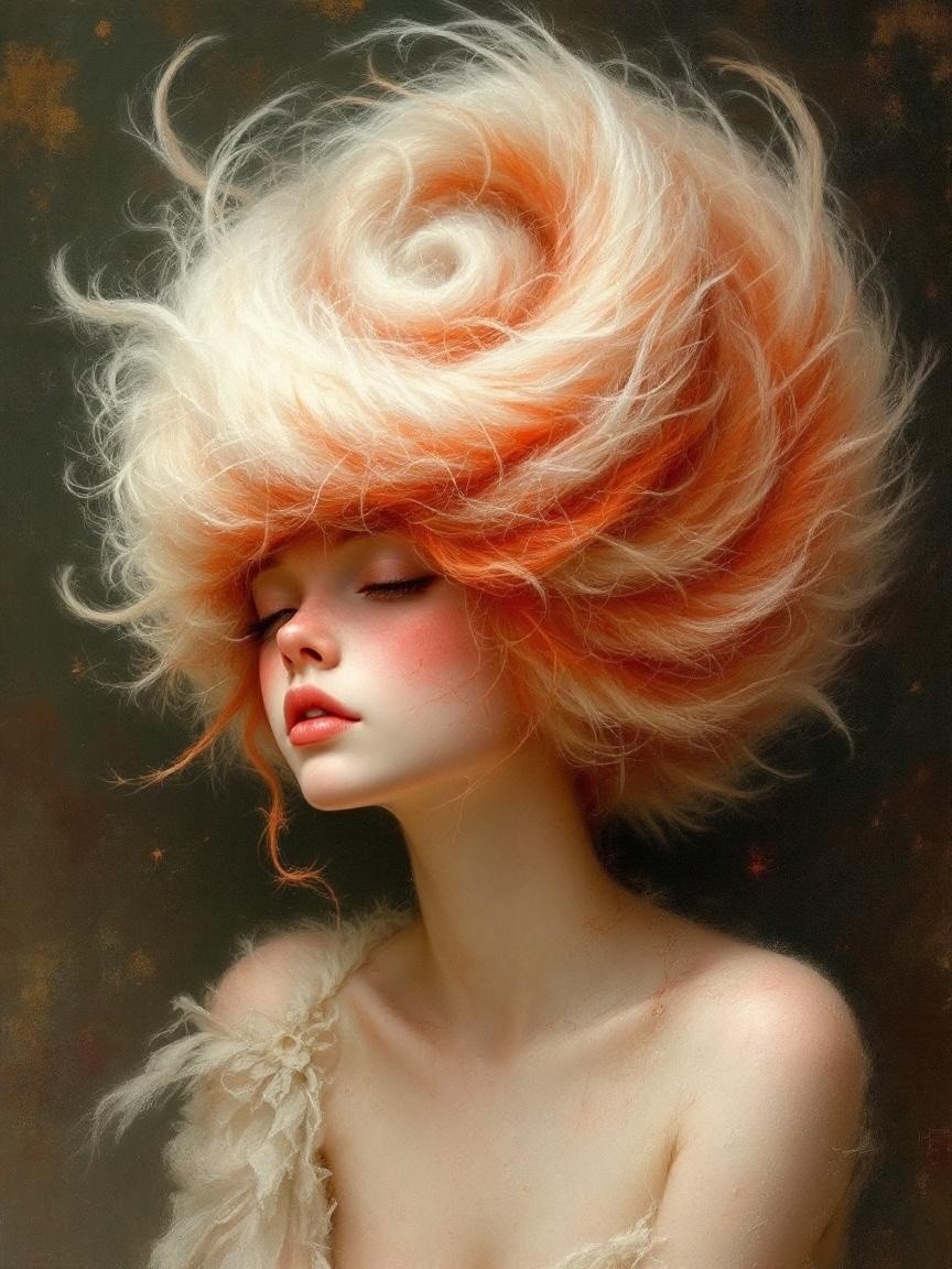 Ethereal Portrait of a Young Woman with Dreamy Hair