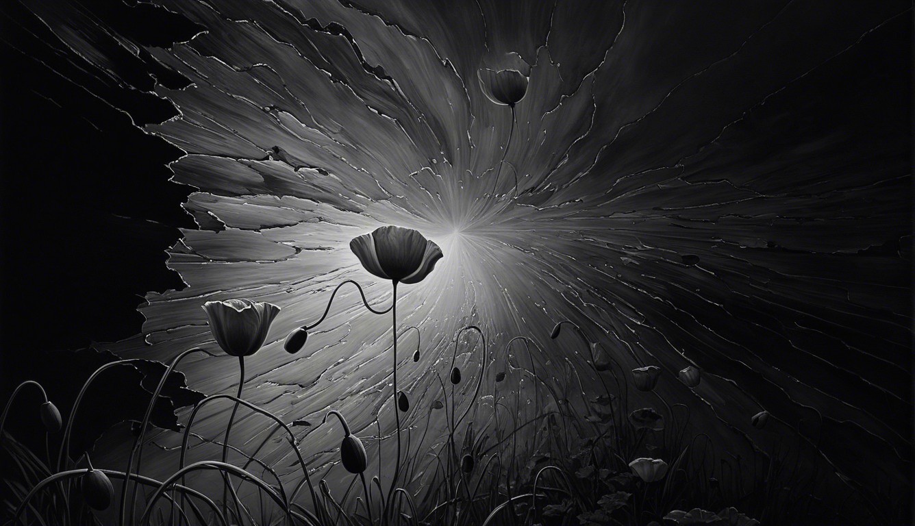 Black and White Floral Contrast with Radiant Light