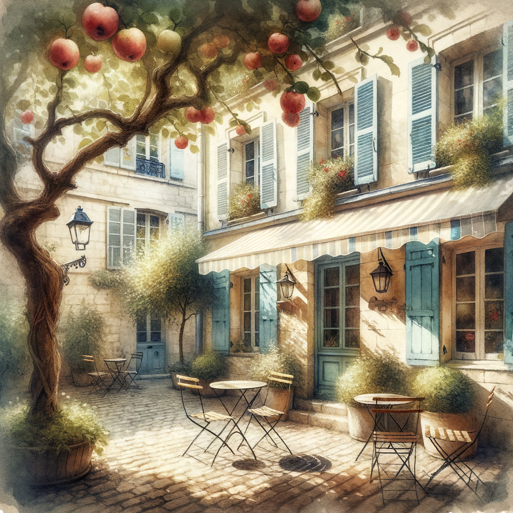 Charming Outdoor Café Scene in Quaint Courtyard