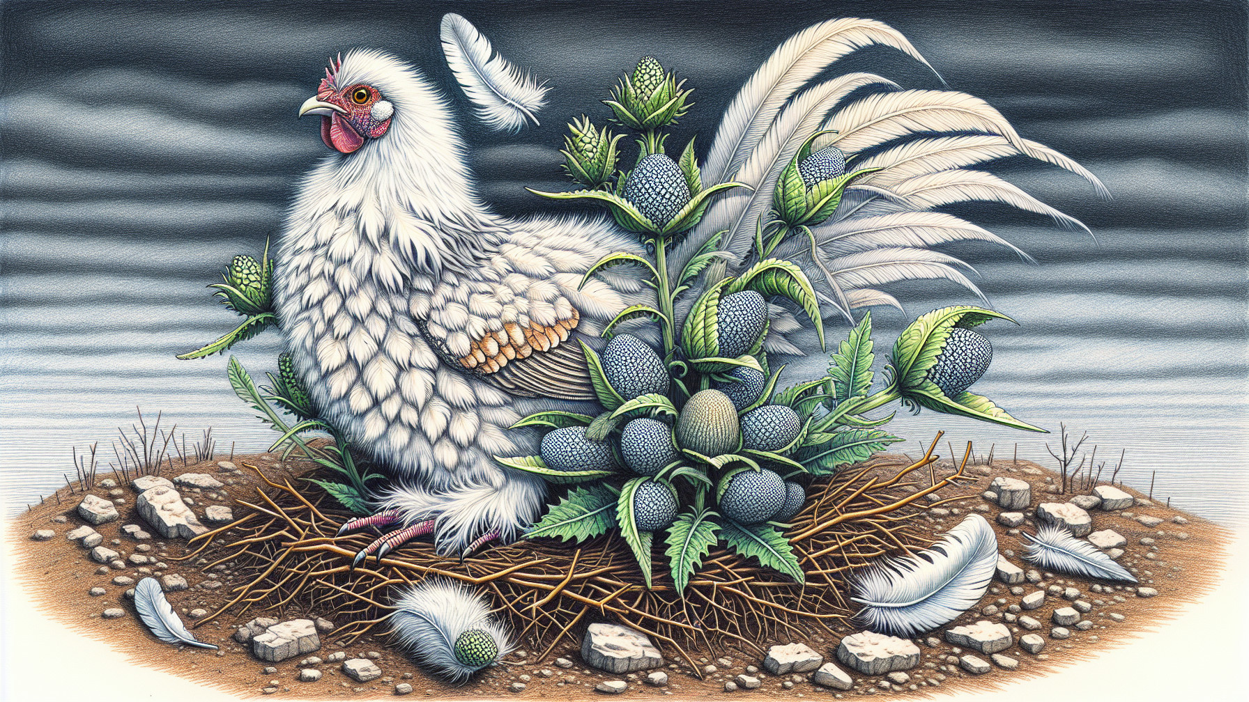 Detailed Colored Pencil Illustration of a Bantam Chicken