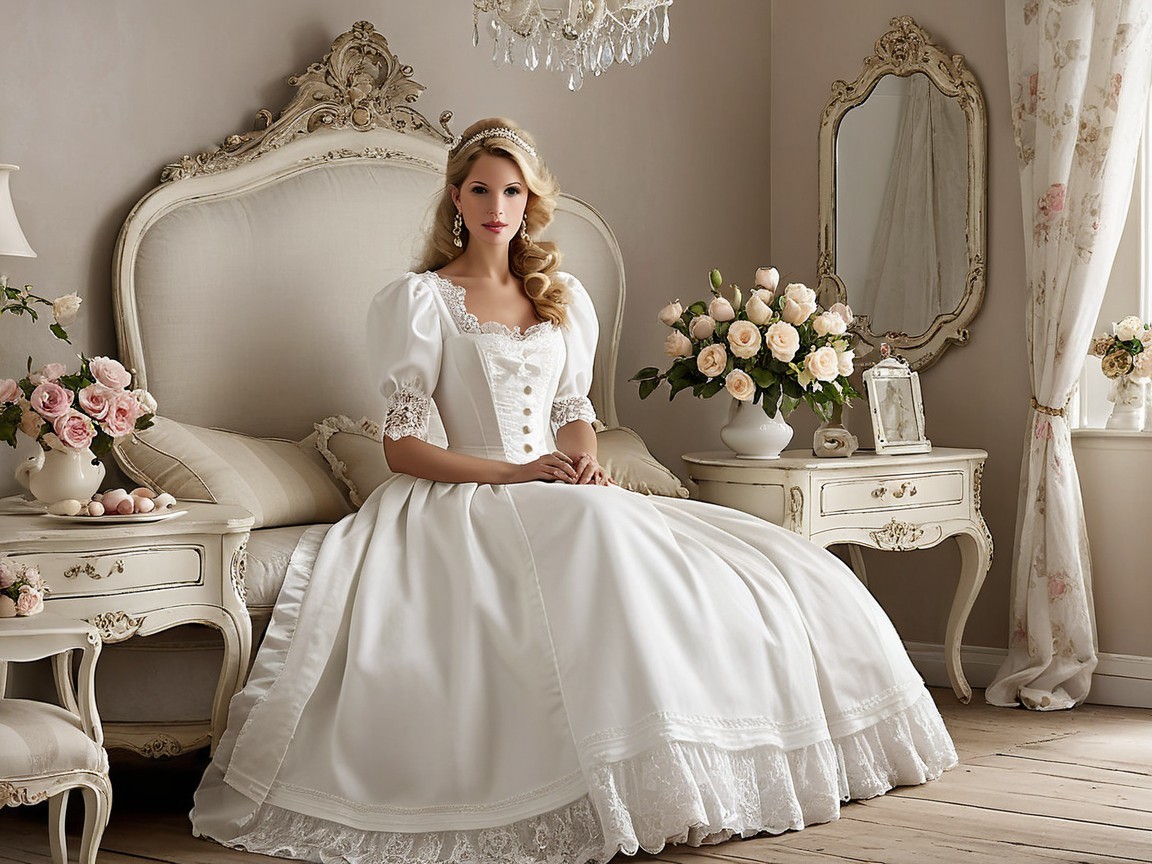 Elegant Bride in Vintage Room with Romantic Decor