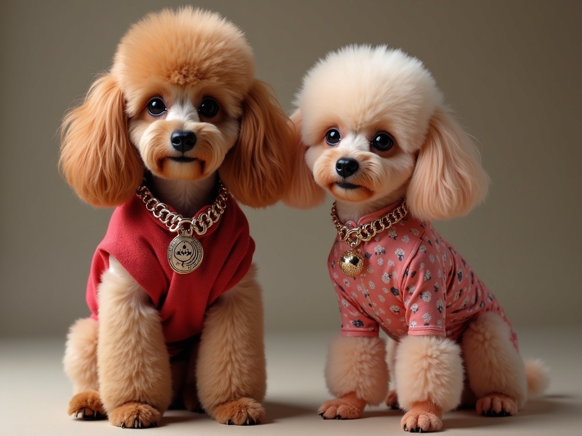 Toy Poodles in Stylish Outfits with Fluffy Fur