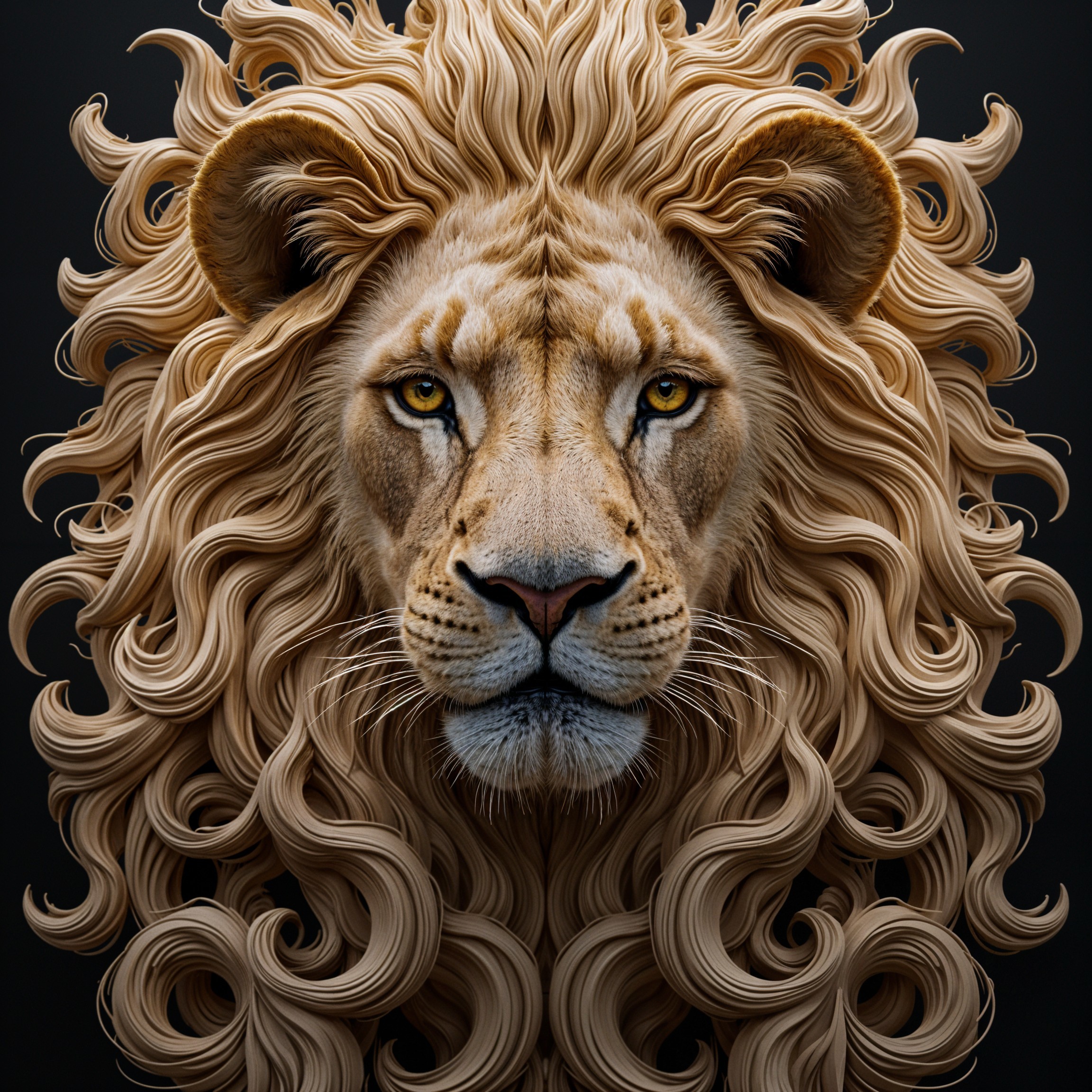 Majestic Lion Head with Intricate Mane and Golden Eyes