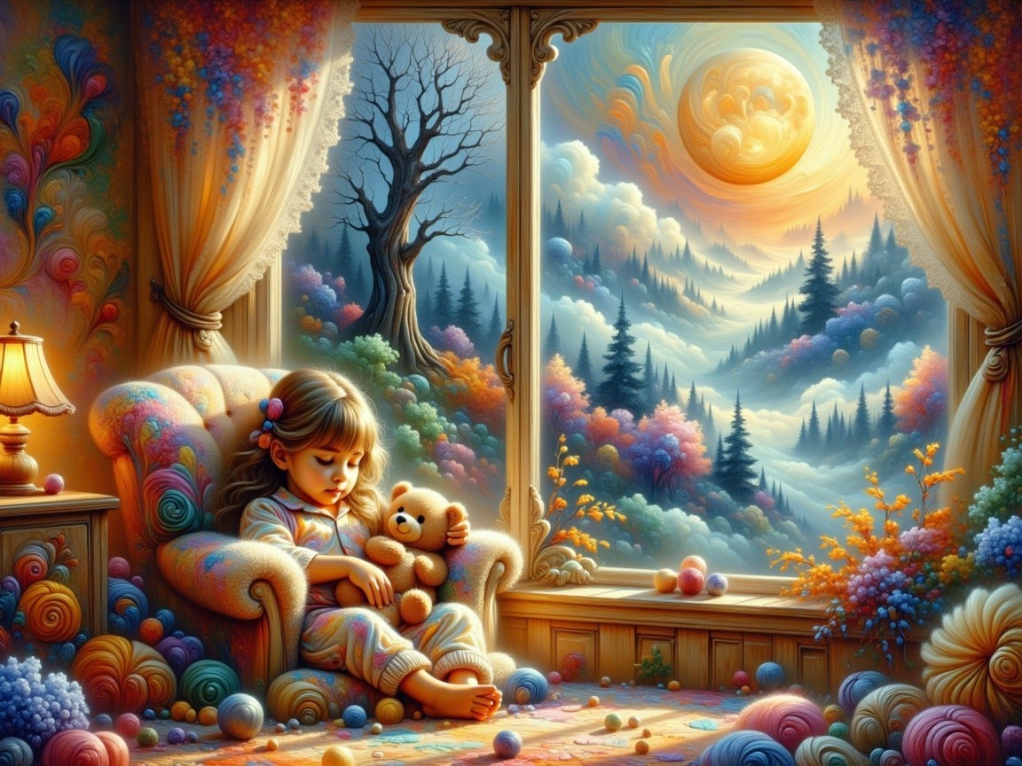 Young Girl Sleeping in Cozy Armchair with Teddy Bear