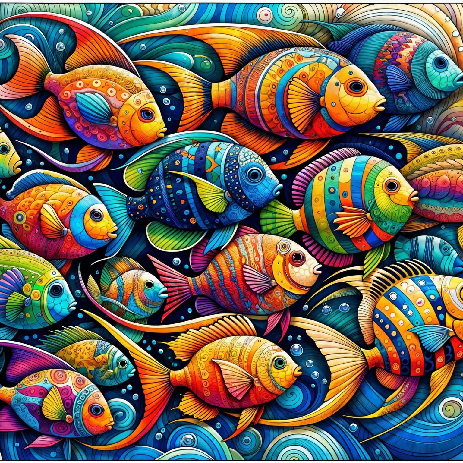 Vibrant Abstract Underwater Scene with Colorful Fish