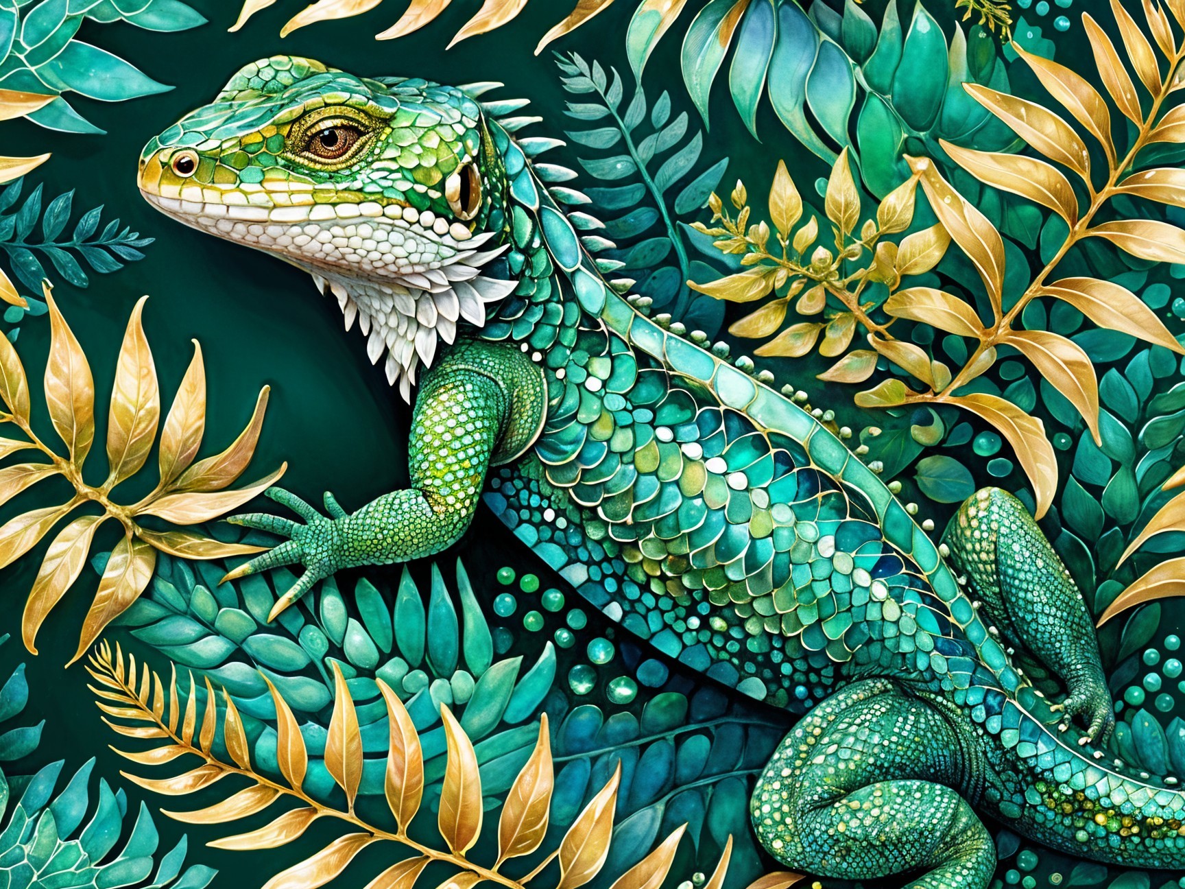Vivid Lizard Among Lush Tropical Foliage