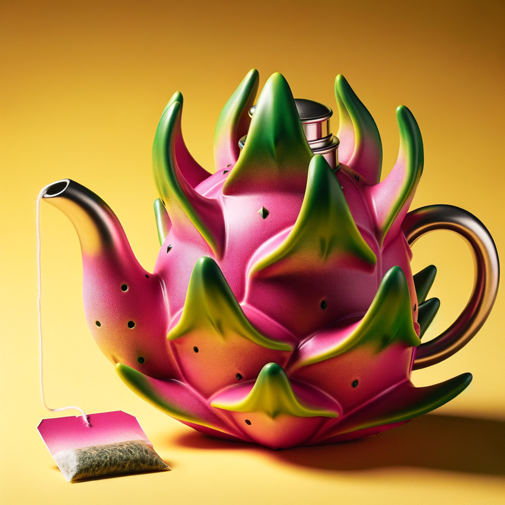 Whimsical Dragon Fruit Teapot on Yellow Background