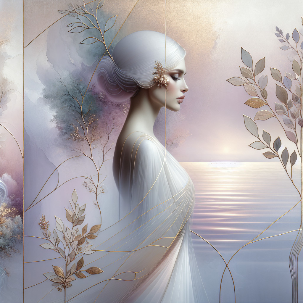 Ethereal Woman by Tranquil Sea at Sunset