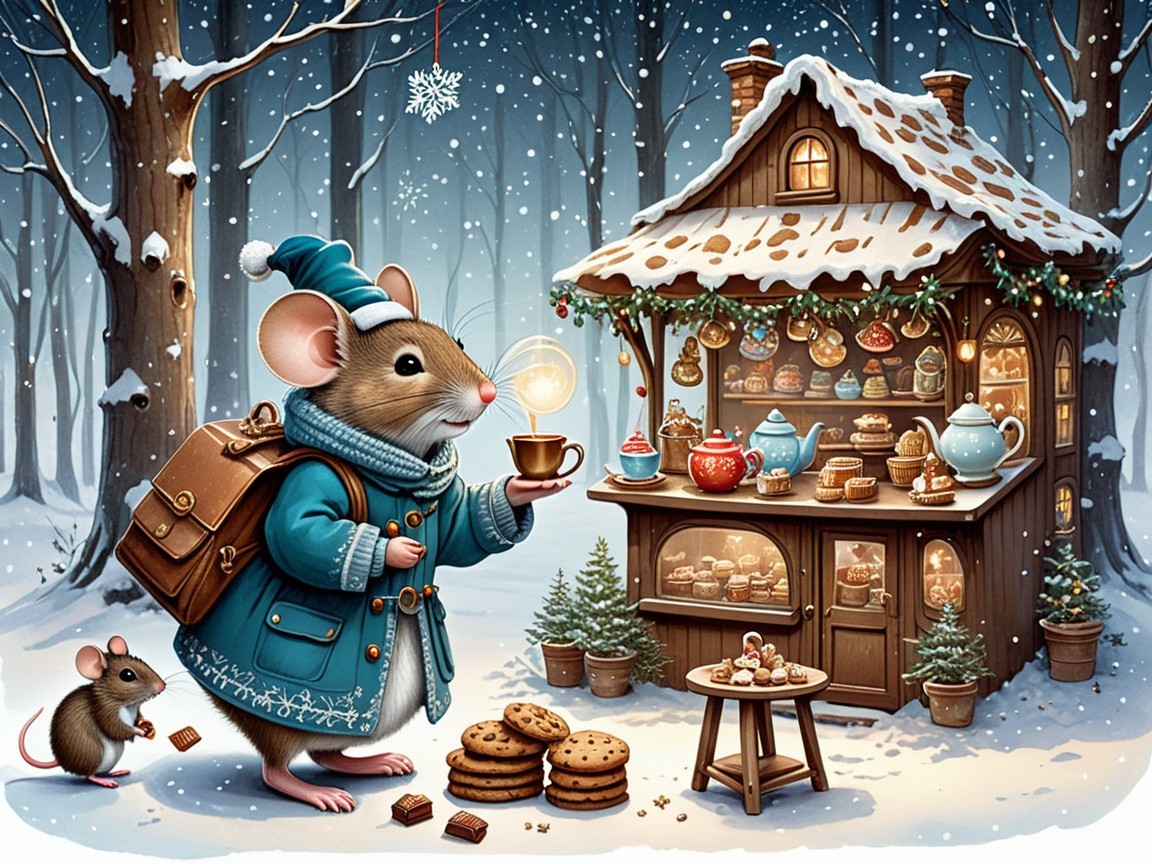 Charming Mouse in Blue Coat by Festive Cottage