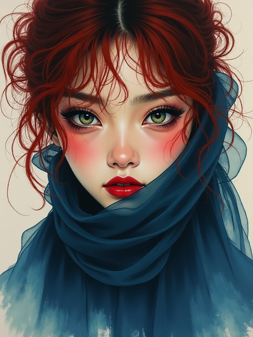 Vibrant Illustration of a Young Woman with Red Hair