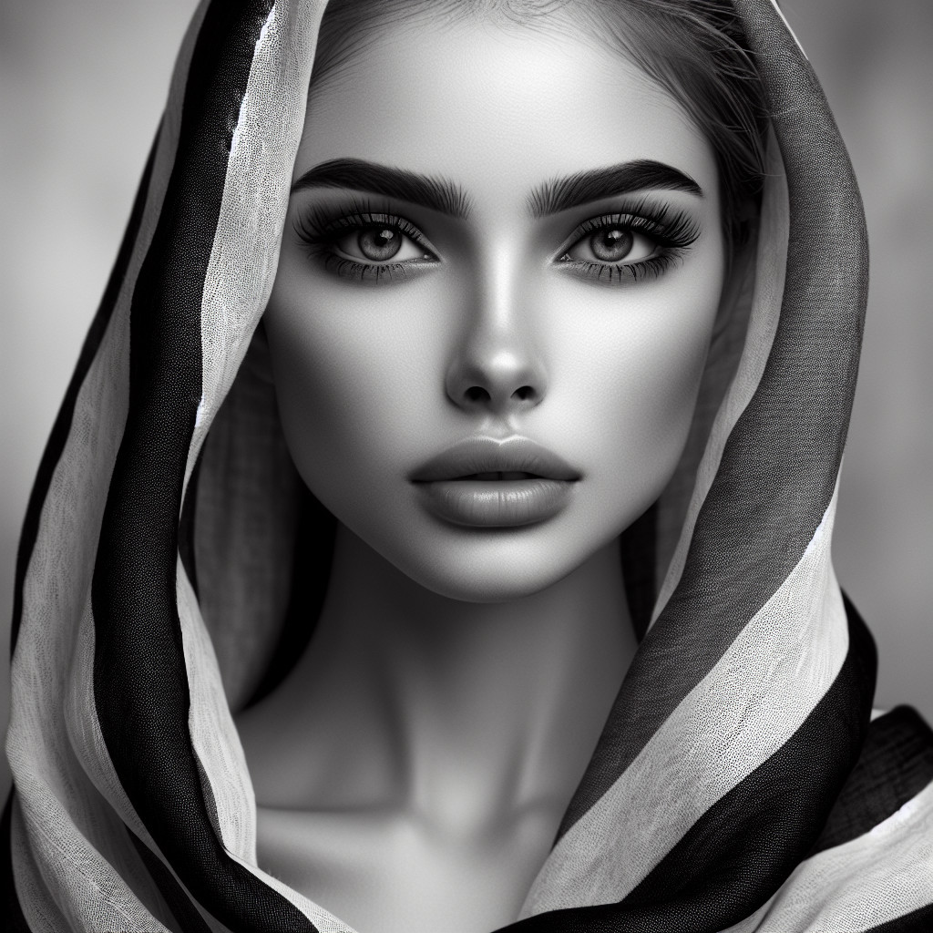 Portrait of a Woman in Black and White Scarf