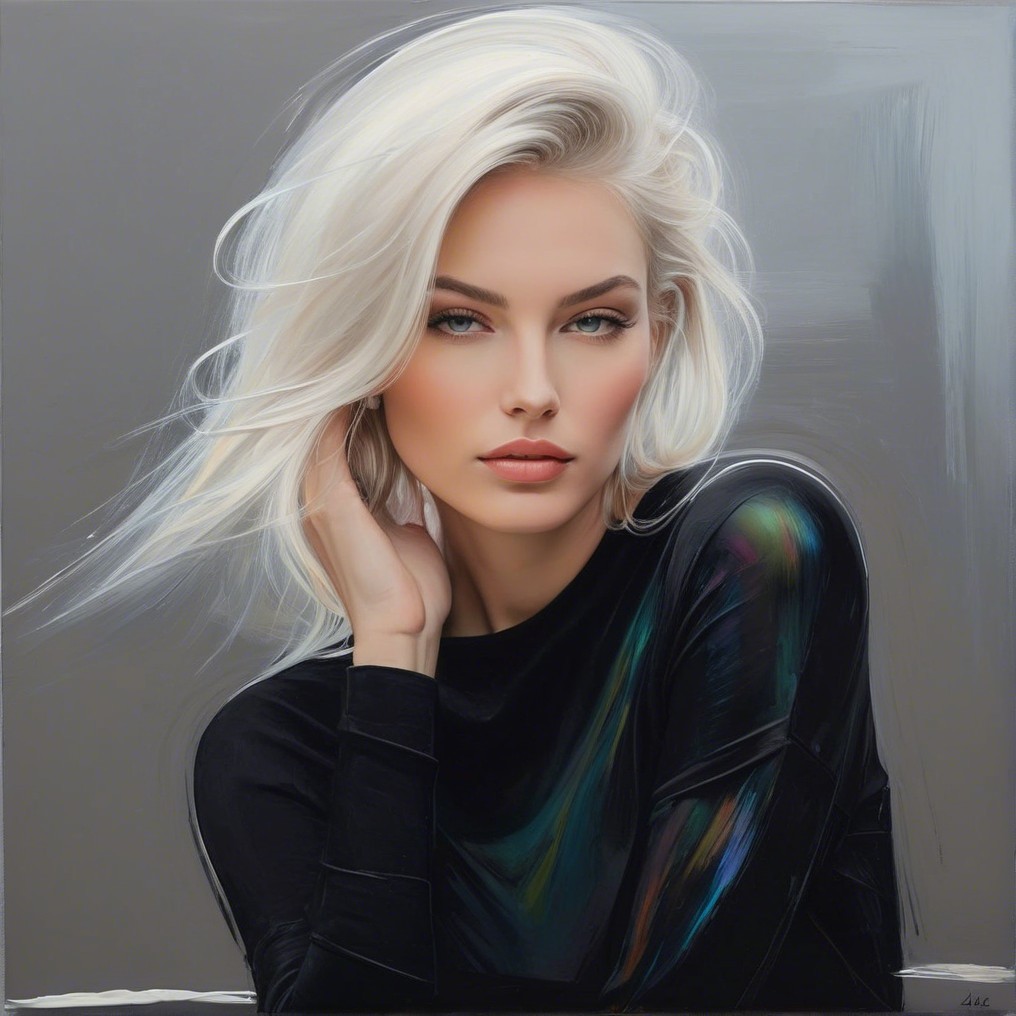 Portrait of a Woman with Platinum Blonde Hair and Green Eyes
