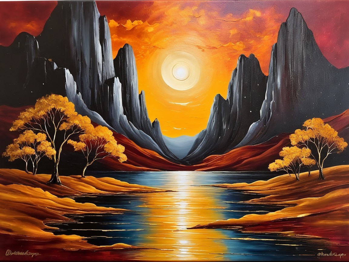 Sunset Landscape with Vibrant Colors and Mountains