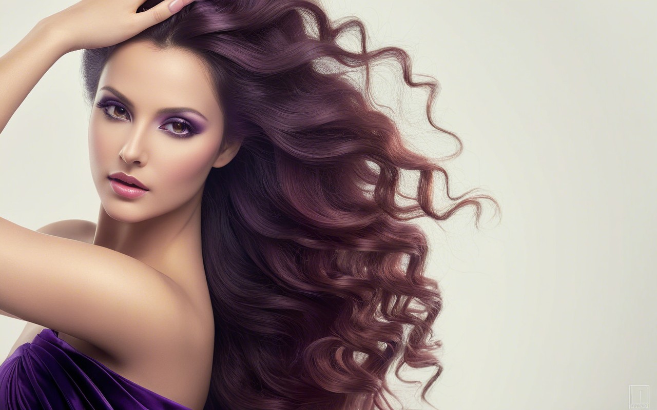 Elegant Woman in Deep Purple with Soft Curls