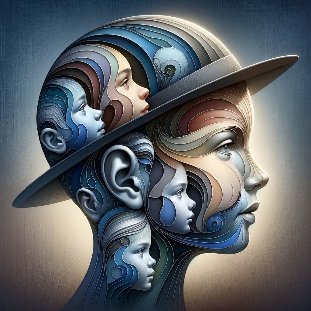 Surreal Composition of Blended Human Faces and Hat