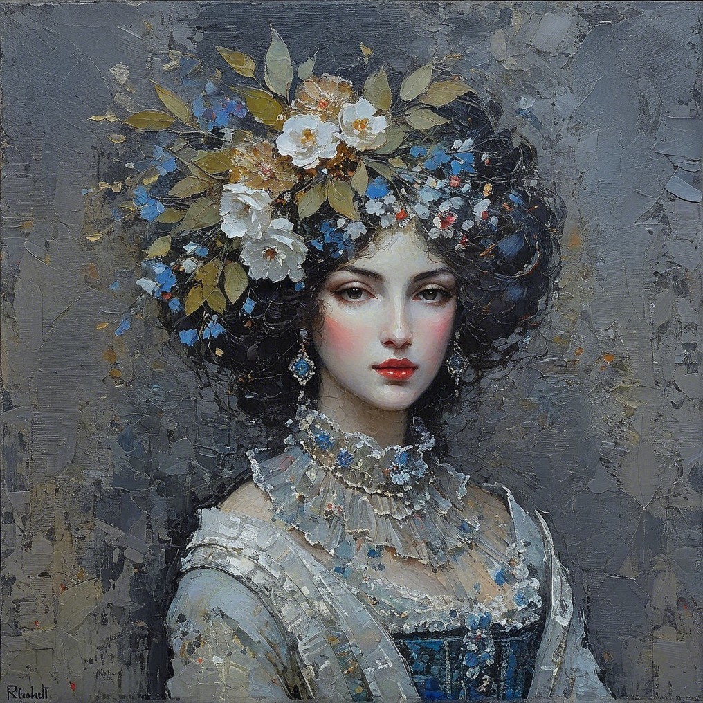 Portrait of a Young Woman with Floral Crown and Dress